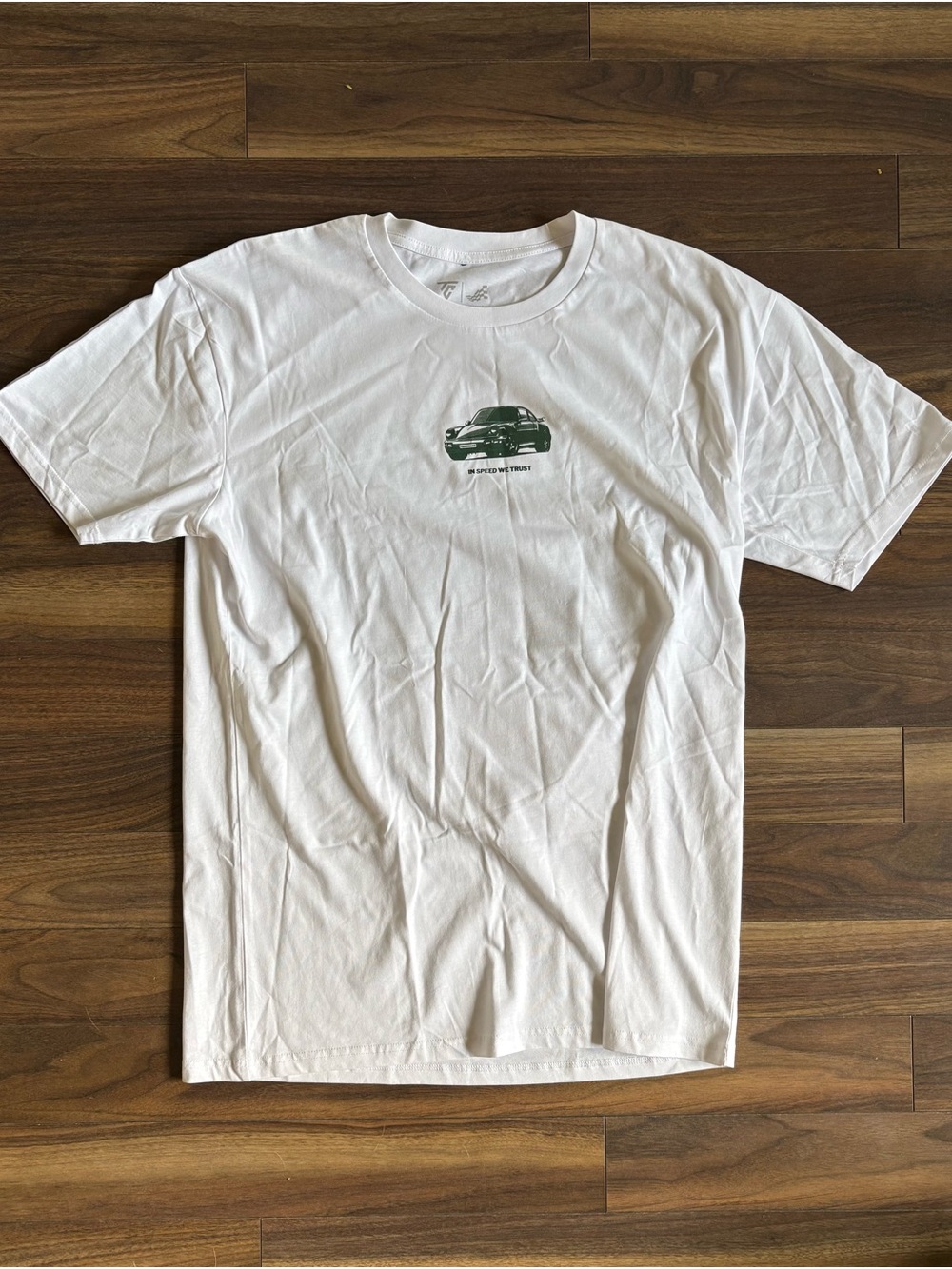 White Men's Graphic Tee with Porsche 911 Print